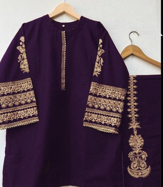 2 PCs Women's Stitched Katan Silk Suit